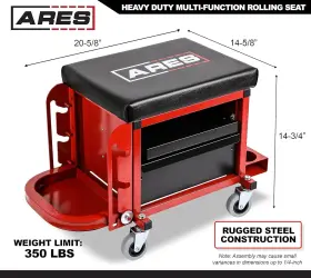 62042 ARES Rolling Stool Square Mechanics Seat