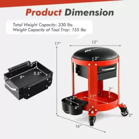 SU-10008-UA GOPLUS Rolling Mechanic Stool Padded Seat Drawers #2