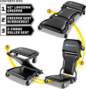 692620773763 POWERBUILT Triplex Folding Creeper Rolling Seat #2