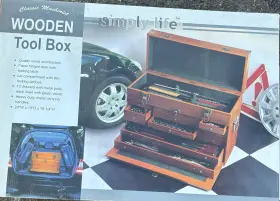 12998 SIMPLY LIFE Wooden Tool Box Drawer Machinist Wood Chest