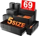 【More Larger Size】A-LUGEI【69 PCS-5 Size】 Tool Box Organizer Tray Divider Set【Bla